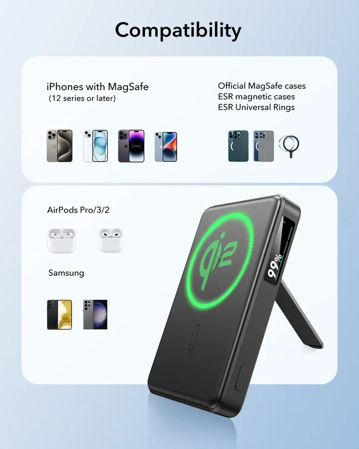 Qi2 5,000 mAh MagSlim Kickstand Power Bank - Black