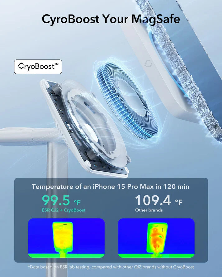 Qi2 3-in-1 Wireless Charging Station with CryoBoost (HaloLock) - White - US Plug
