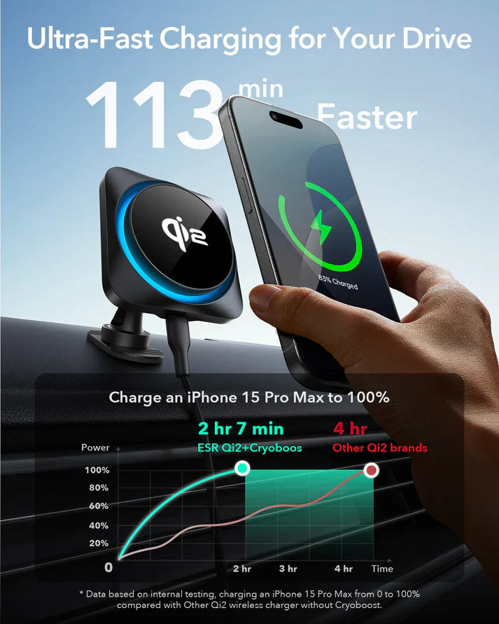 Qi2 Wireless Car Charger with CryoBoost (HaloLock) - Black
