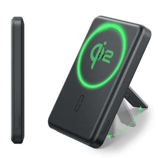 Qi2 5,000 mAh MagSlim Kickstand Power Bank - Black