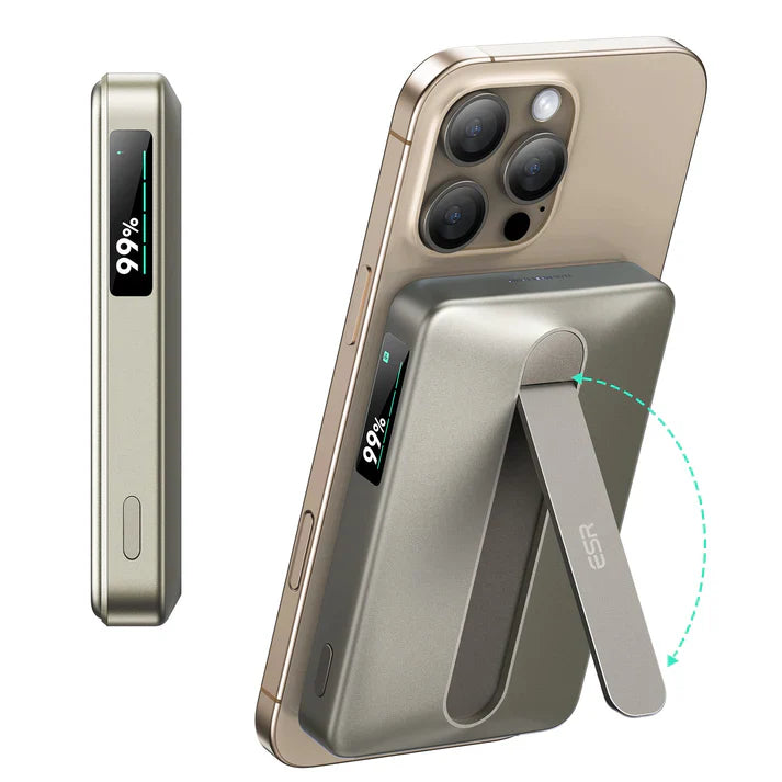 Qi2 5,000 mAh MagSlim Kickstand Power Bank - Black